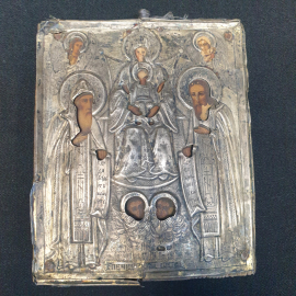 Икона Киево-печерской Божией Матери, в окладе  (серебро), старинная 13х10,5 см